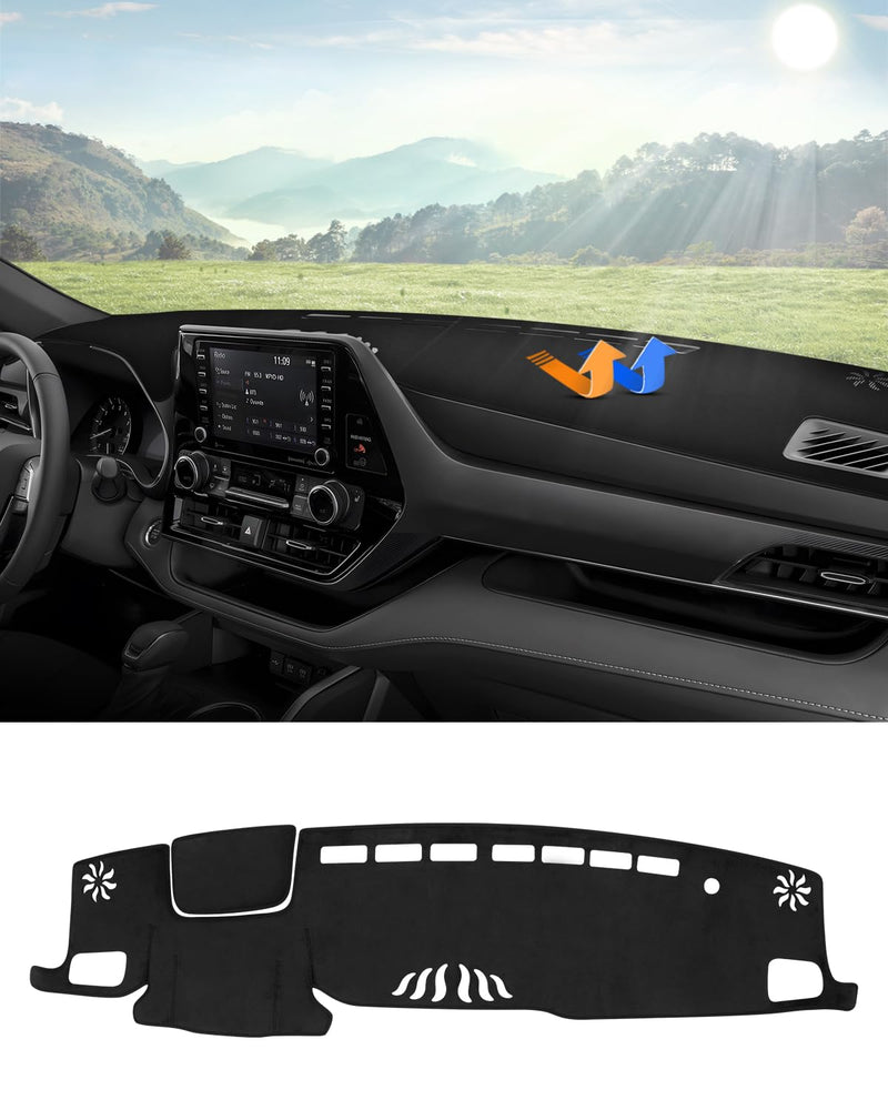 Autorder Dashboard Cover Mat for Toyota Highlander 2020 2021 2022 2023 2024 2025 Accessories Dash Cover Flannel Dash Mat Sunshade Glare UV Rays Protector(Compatible with or Without Display) 2020-2025 Highlander