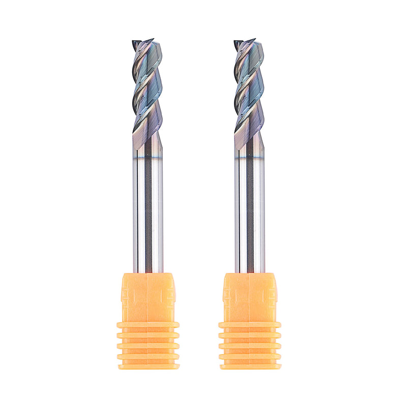 SpeTool 2Pcs 1/4" Shank Aluminum End Mill Set 3 Flute CNC Spiral Router Bits 2-1/2" OVL Extra Long Life Coated Non-Ferrous Metal Upcut Router Bit Tool