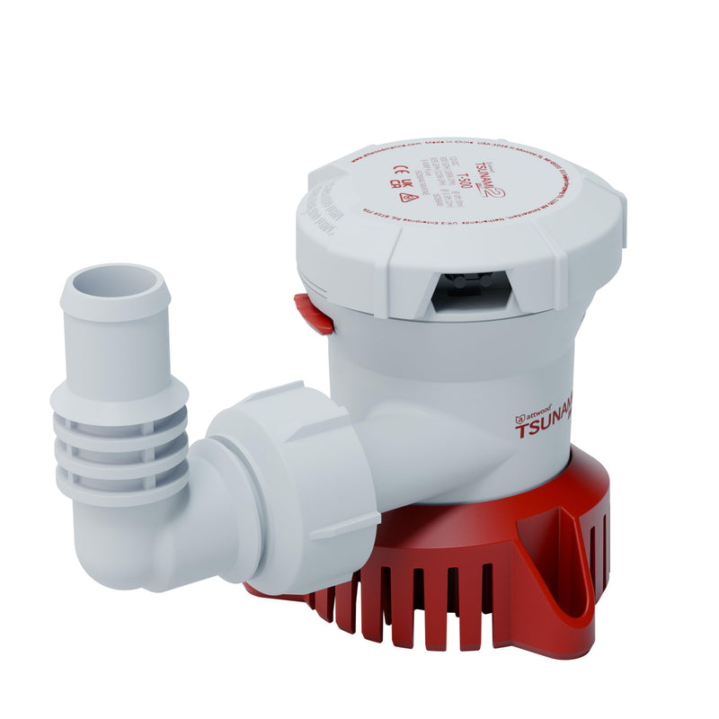 Attwood 5606-7 Tsunami Mk2 T500, 12V, Manual Bilge Pump, 500 GPH, with Fittings (Elbow & Straight), Direct Replacement for Attwood 4606-7 T500 - 12V, 500 GPH