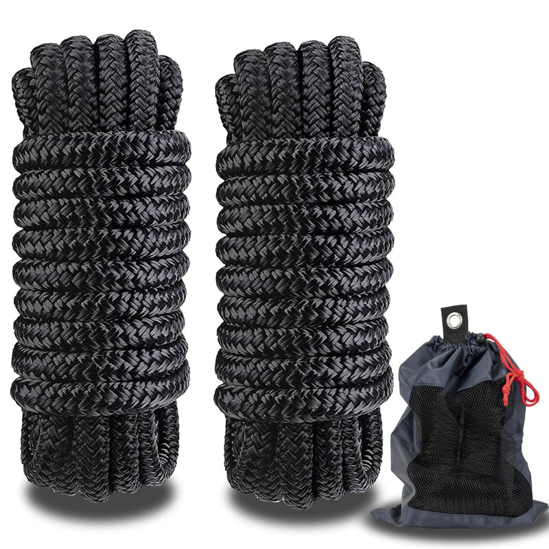 MARINE SYSTEM Double Braided Nylon Dock Lines Rope，3/8 Inch x 15 FT Dock Line with 12 Inch Eyelet for Mooring Boats, Black (2 Pack) For Boat Under 20', 3/8" 2 Pack