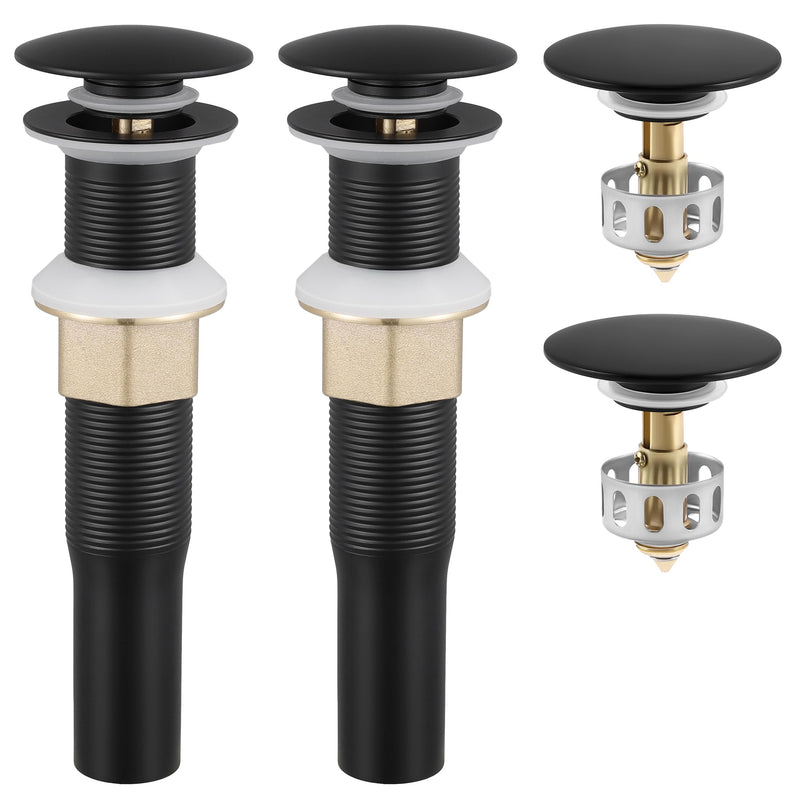 KES Black Pop Up Drain Stopper for Bathroom Sink, Sink Drain with Hair Catcher Without Overflow, 2 Pack, Matte Black, All Metal Rustproof 304 Stainless Steel, S2013D-BK-P2 for NO overflow sink,2-pack