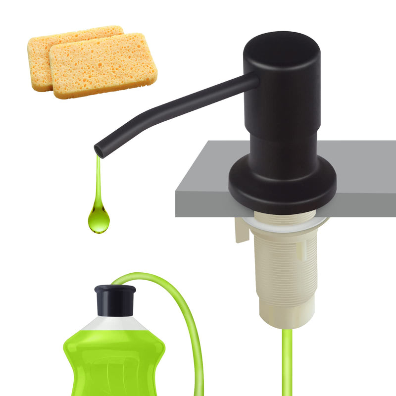Soap Dispenser for Kitchen Sink, Built in Kichen Sink Soap Dispenser, 47" Extension Tube kit, Soap Dispenser Pump, No Need More Refills, Black (2 Scrub Sponges)