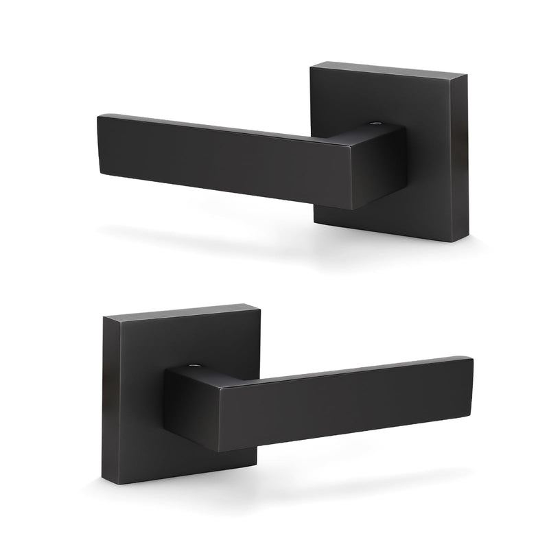 KNOBWELL 2 Pack Modern Dummy Lever Door Handle, Keyless Interior Door Dandle Set, for Closet or French Doors, Matte Black (Only Single Side Use) Half Dummy(One side, Screw inside)