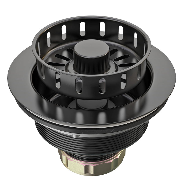 BOTEMY 3-1/2 inch Pop Up Kitchen Sink Drain Strainer Assembly 304 Stainless Steel with Removable Strainer Basket Stopper, Matte Black