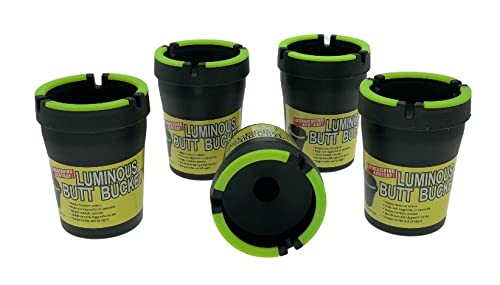 Outdoor Butt Bucket Car Ashtray - Cup Holder with Lid Portable Glow in Dark Self-extinguishing Smokeless Home Travel Office Outside Auto Best Amazon 5 Pack Large Black