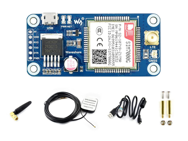 Waveshare SIM7000G NB-IoT/Cat-M/Edge/GPRS HAT, Compatible with Raspberry Pi 5/4B/3B/Zero/Zero W/Zero 2W/Pico/Pico W/Pico WH, GNSS Positioning, Global Band Support