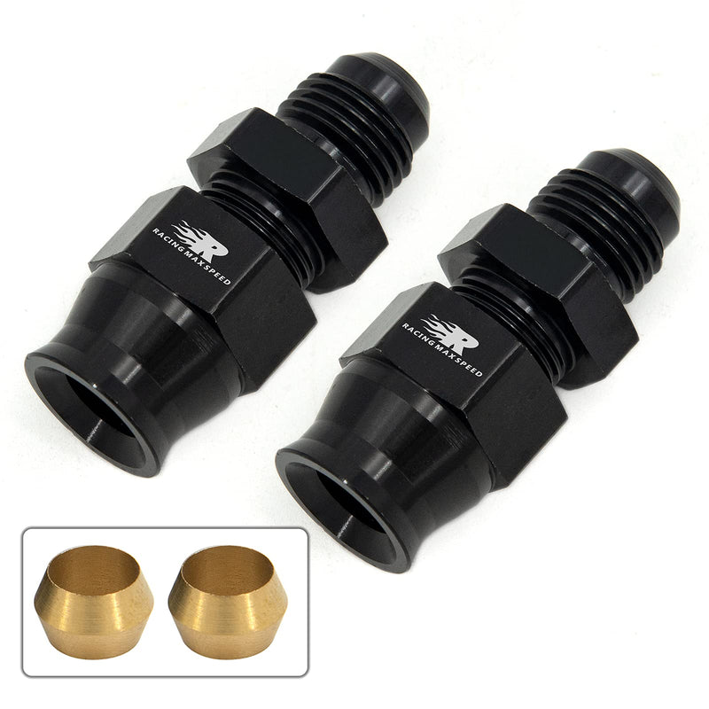 6AN Male Flare to 3/8" Fuel Hardline Tube Fitting Adapter Connector Aluminum Alloy Black Anodized 2Pcs 6AN to 3/8-2pcs