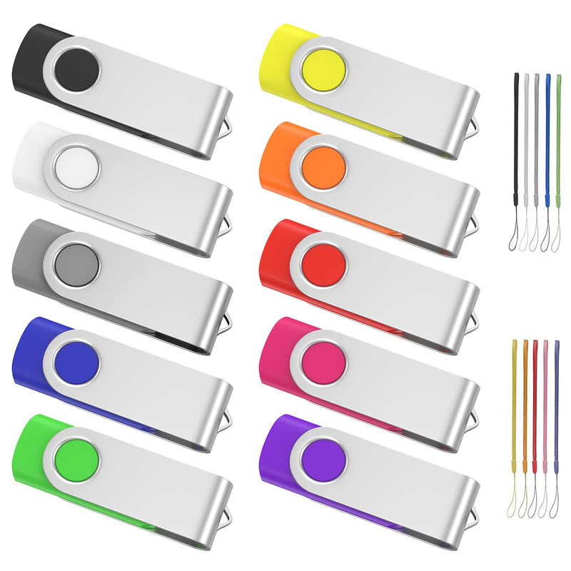 ABLAZE 4GB Flash Drive 10 Pack, USB 2.0 Memory Stick with Lanyards Swivel Thumb Drives Bulk 4GB Pendrive U Disk for Data Storage (Mixcolors)