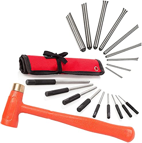 TuffMan Tools Roll Pin Punch Set & 1.5 lb Dead Blow Hammer, Great for Gunsmiths, Gun Building, Handymen & Watchmakers, Use to Remove Pins on Cars & Boats
