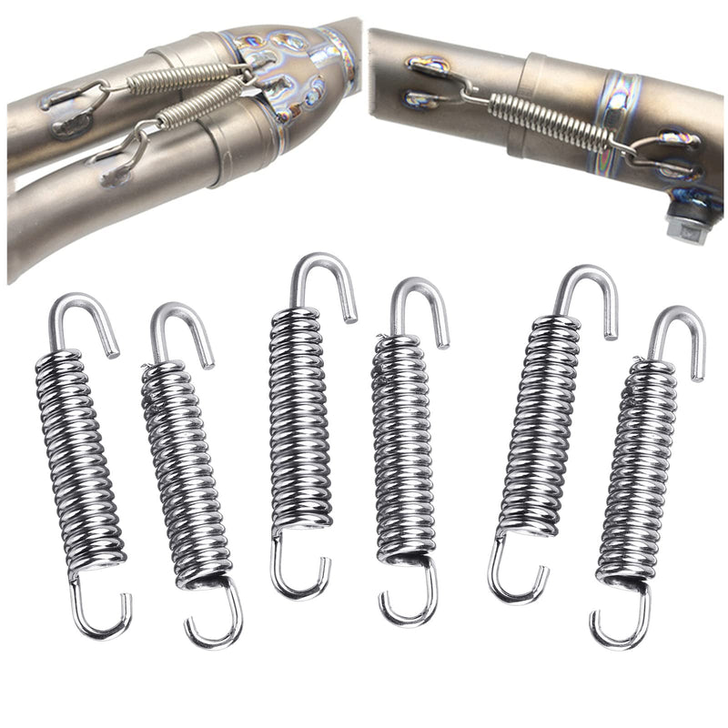Motorcycle Exhaust Pipe Springs, 6Pcs Stainless Steel 65mm Motorcycle Exhaust Pipe Springs Muffler Exhaust Pipe Spring Hooks (Silver) Silver