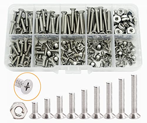 #6-32 UNC 304-Stainless Steel Phillips Flat Head Countersunk Machine Screws Nuts Assortment Kit #6-32