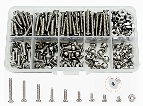 #6-32 UNC 304-Stainless Steel Flat Head Countersunk Hex Socket Cap Bolts Screws Nuts Assortment Kit #6-32