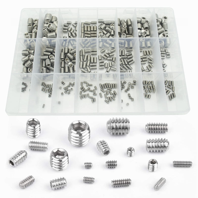 24 Kinds #2-56 to 3/8-16 SAE 304-Stainless Steel Internal Hex Drive Cup-Point Set Screws Assortment Kit