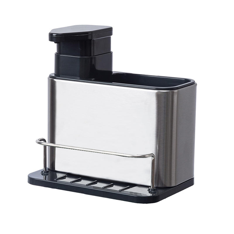 Soap Dispenser for Kitchen & Bathroom Sink with Sponge Holder and Brush Holder, Dish Soap Pump Sink Caddy for Countertop, Stainless Steel