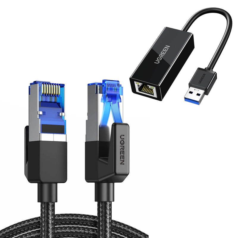 UGREEN Cat 8 Ethernet Cable 40Gbps Bundle with UGREEN USB 3.0 Ethernet Adapter