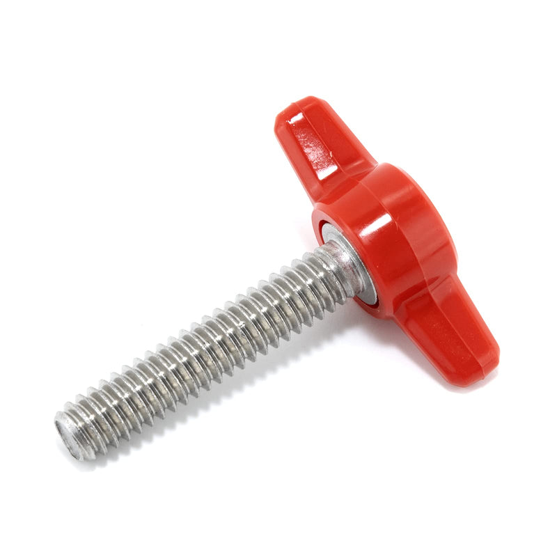 1/4"-20 x 1-1/4" Thumb Screw Stainless Steel - Red Tee Wing Plastic Knob - Standard/Coarse Thread Thumbscrew - Length: 1.250" - Proudly Built in USA - Package of (25) 25