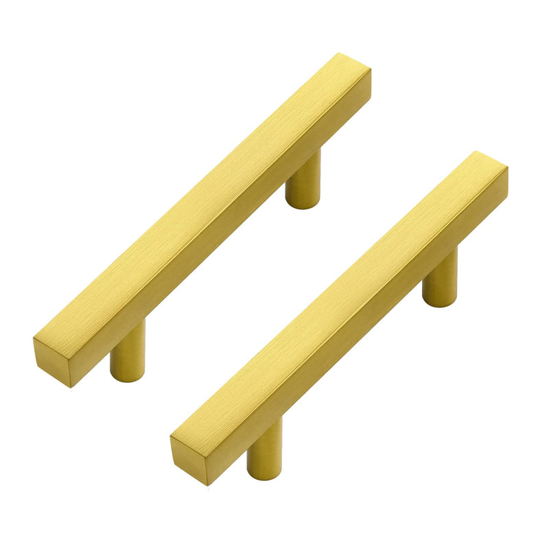 Ravinte 10 Pack 5 inch Square Cabinet Pulls Brushed Brass Stainless Steel Kitchen Drawer Pulls Cabinet Handles 5”Length, 3” Hole Center