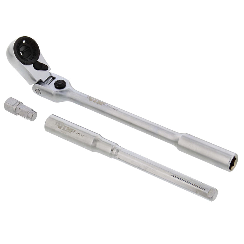VIM Tools Flex Socket Ratchet to T Handle Wrench 3pc Set - 1/4in Small Ratchet Set with Socket Extension and Adapter