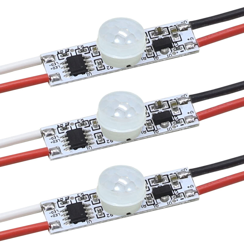 Motion Sensor Switch, DC 3.7v to 24V 4A PIR Motion Sensor for LED Lights, Mini Infrared Sensor Switch That can be Built into The Light bar or Box (3 Pieces 1037）, 3pieces 1037