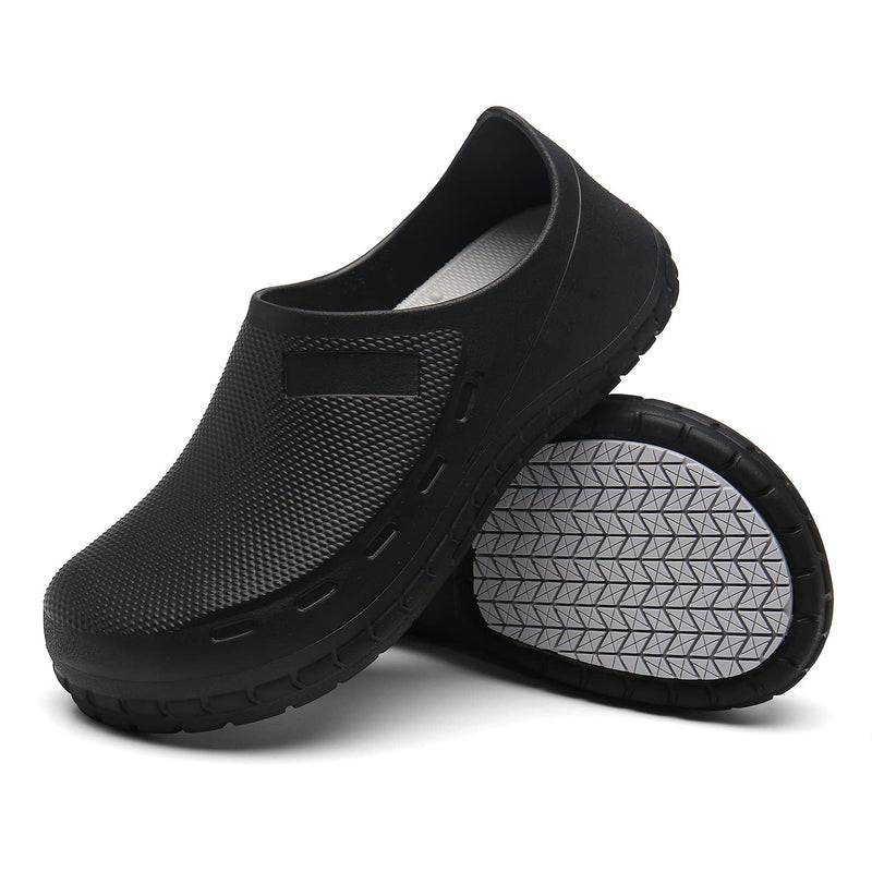 Chef Shoes for Men Nonslip Water Proof Work Shoes Mens Clogs Comfortable Nursing Nurse Shoes for Gardener Men Indoor and Outdoor for Kitchen Office Seaside-Zapatos de Cocina para Hombres 10.5 Black