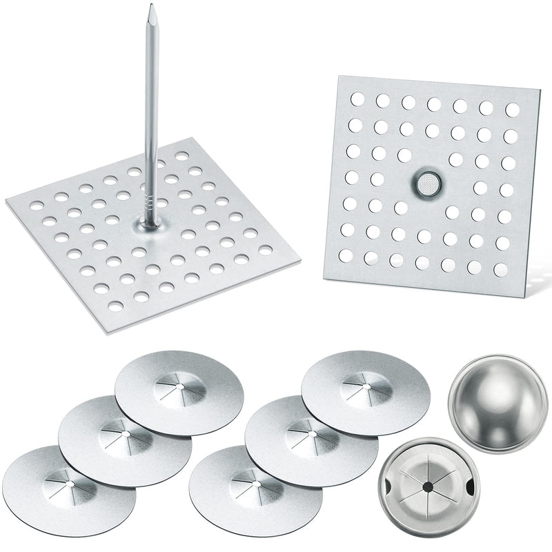 Hotop 50 Sets Perforated Insulation Pins 2-1/2 Inch, 1.5 Inch Self Locking Washers Round, 7/8" Aluminum Insulation Dome Cap Washers for Wall and Ceiling