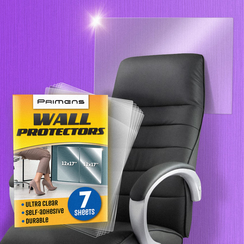 Clear Wall Protector Film Stickers for Kitchens & Offices - Shields Paint from Oil Splashes, Trash, Furniture Scuffs (Transparent, 7 Sheets) Transparent