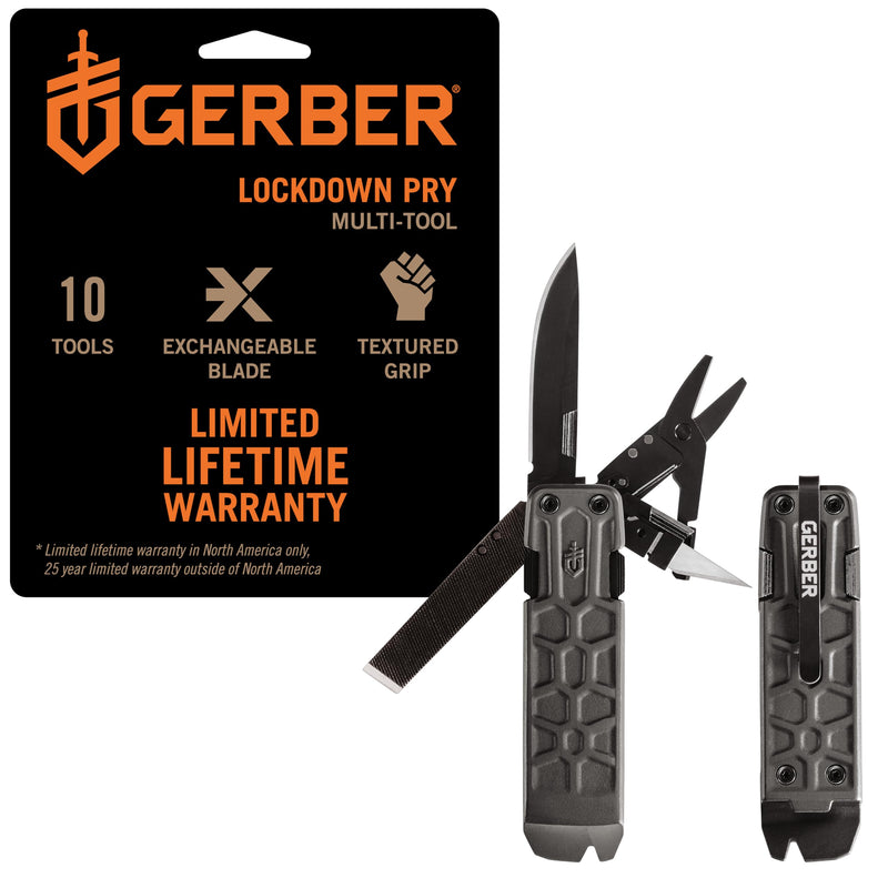 Gerber Gear Lockdown Pry 10-in-1 Multitool EDC Pocket Knife with Pry Bar for Survival, Hunting and Fishing, Gifts for Men Pry - Silver