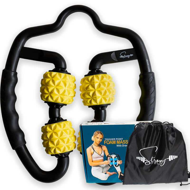 Muscle Roller for Muscles Deep Tissue/w Drawstring Gym Bag | Cellulite Remover Myofascial Massage Tool - Tennis Elbow Massager, Calf, Leg n Forearm Roller I High Density Foam Roller Yellow