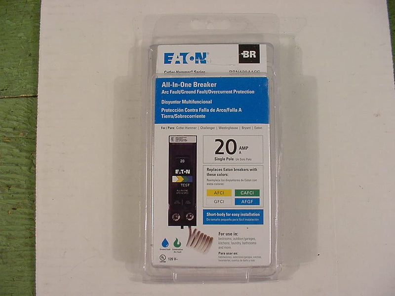 Cutler-Hammer Eaton BRN120A1CS BR 20A 120V 1-Pole Arc Fault/Ground Fault Circuit Breaker, Black