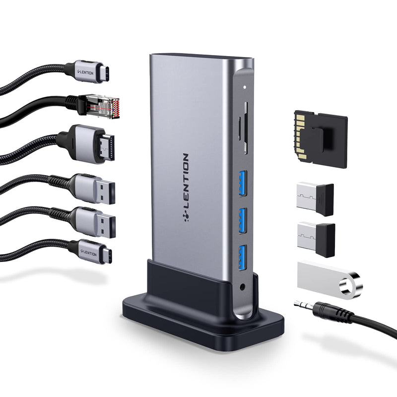 LENTION 11-in-1 USB C Docking Station with 4K@60Hz HDMI, 100W PD, Ethernet, 5xUSB 3.0, SD/TF, Vertical Space-Saving Design for MacBook Pro/Air M1/M2, Dell, HP, Lenovo, Surface Laptop (D54, Space Gray)