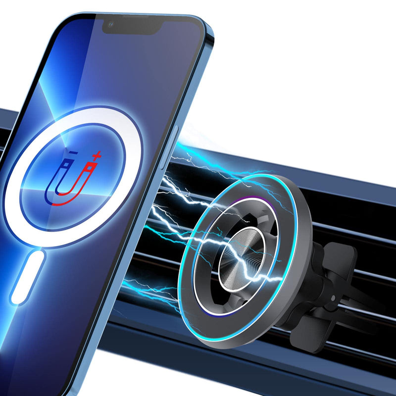 Car Phone Holder Mount 360° Rotation Universal Magnetic Phone Holder for Car All-Metal Vent Phone Mount with 12 Strong Magnets Work for iPhone 13 12 Pro etc Most Smartphones, iPad Gray