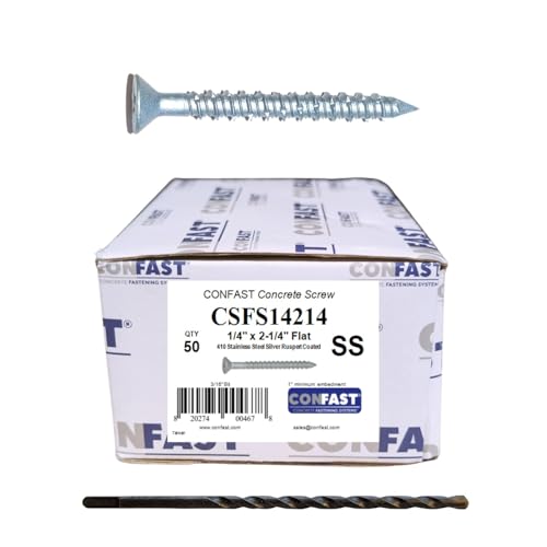 1/4" x 2-1/4" Concrete Screws 410 Stainless Steel Phillips Head Flat 1/4" x 2-1/4"