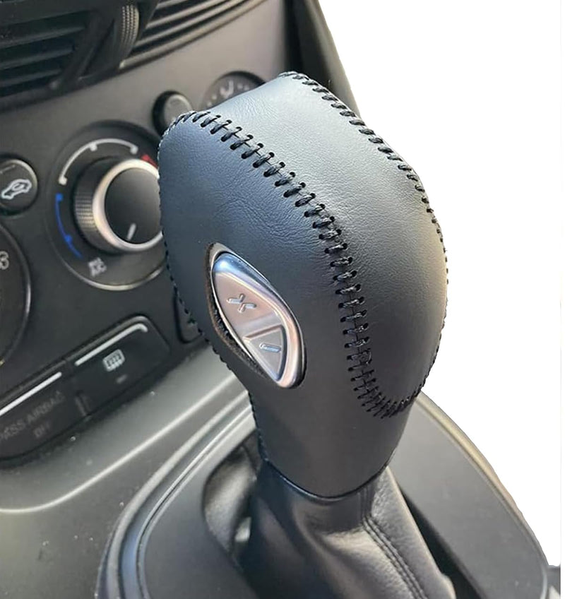 Black Leather Gear Shift Knob Cover for Ford Focus 2012 2013 2014 2015 2016/ Ford Fiesta 2014 2015 2016 / Ford Fusion S/Fusion SE 2013 2014 2015 2016 / Fusion Gear Shift Cover/Accessories for Ford Black leather + Black thread