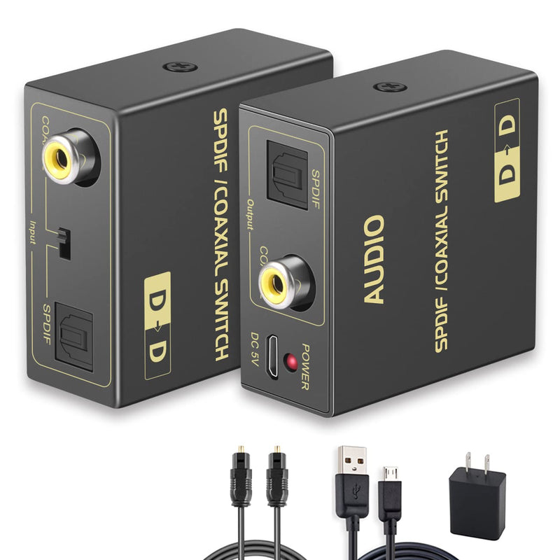 Coaxial to Optical Audio Bi-Directional Converter, Spdif to Coax Converter/Repeater/Splitter, with 1 Spdif Cable
