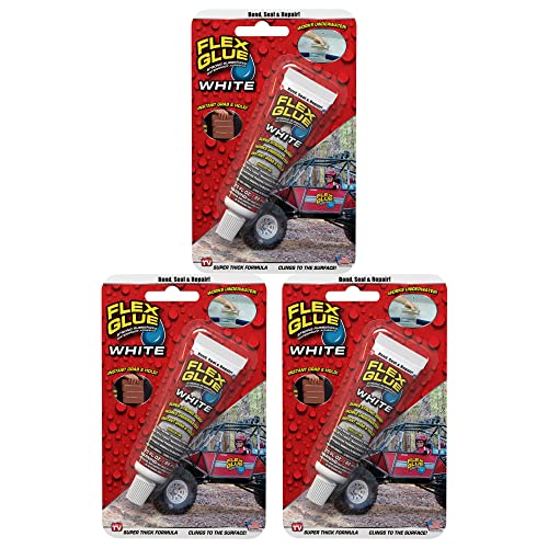 Flex Glue Rubberized Waterproof Adhesive, White, 0.75 oz Mini Tube, 3-Pack