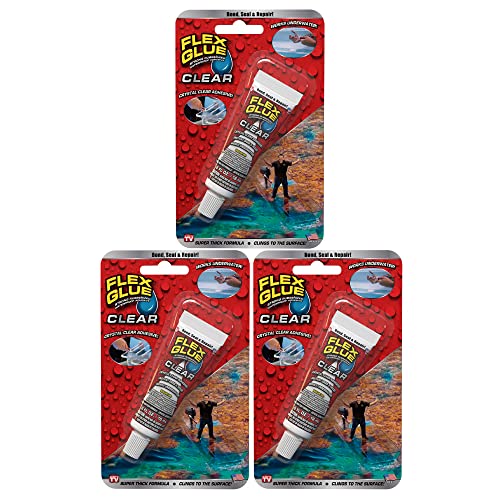 Flex Glue Rubberized Waterproof Adhesive, Clear, 0.6 oz Mini Tube, 3-Pack