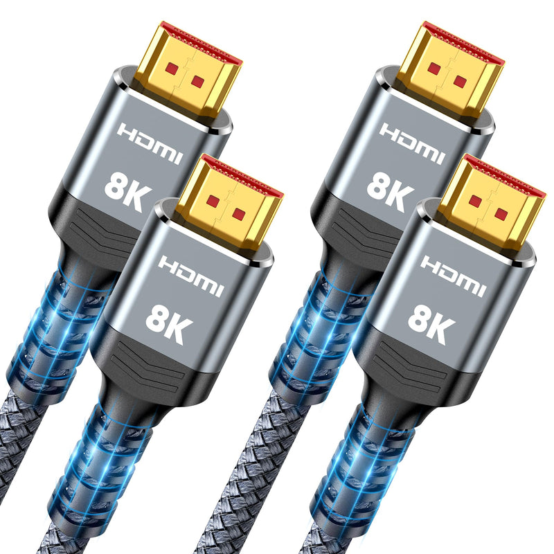 Highwings 8K HDMI 2.1 Cable 15FT 2-Pack, Slim Ultra High Speed HDMI Braided Cord-48Gbps,4K@120Hz 8K@60Hz, HDCP 2.2&2.3, Dynamic HDR,eARC,DTS:X,RTX 3090,Compatible with Roku TV/HDTV/PS5/Blu-ray 15 feet Grey