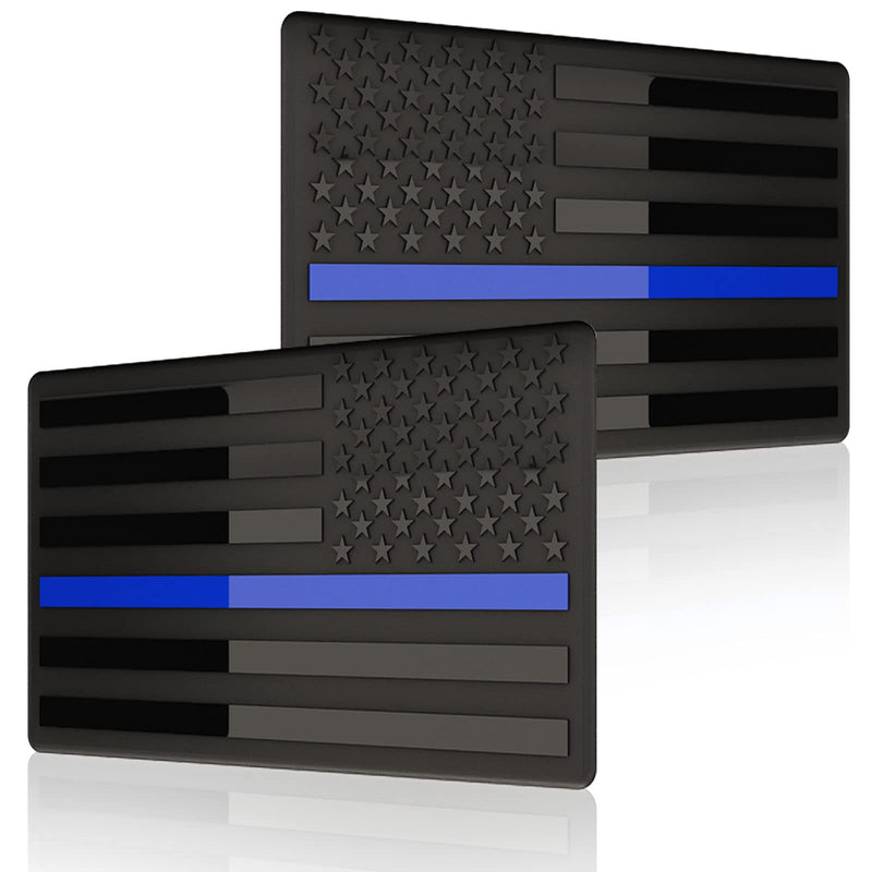 Embossed 3D Metal Thin Blue Line All Black American Flag Emblem Decal Stickers (1 Pair), Matte Black 5" x 3" Patriotic USA US Flag Decals for Car, Truck, Motorcycle Honoring Police Law Enforcement Thin Blue Line 1 Pair 5" x 3"