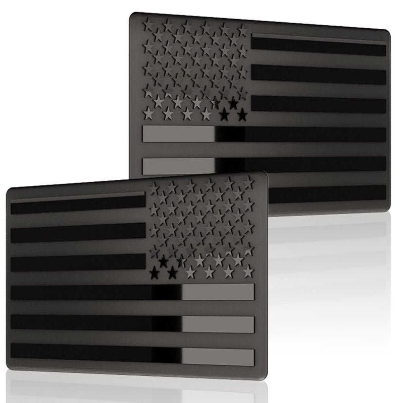 Embossed 3D Metal All Black American Flag Emblem Decal Stickers (1 Pair), Matte Black 5" x 3" Patriotic USA US Flag Car Decals Bumper Stickers for Truck, Window, Motorcycle, Support US Military Black 1 Pair 5" x 3"