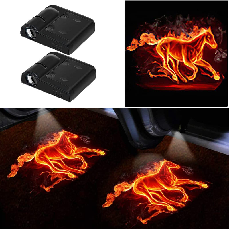 Car Door Lights Logo Projector, 2PCS Car Door Projector Lights Welcome Courtesy Ghost Shadow Lamp Fit for All Car Models by FLYEEGO Fire-Horse