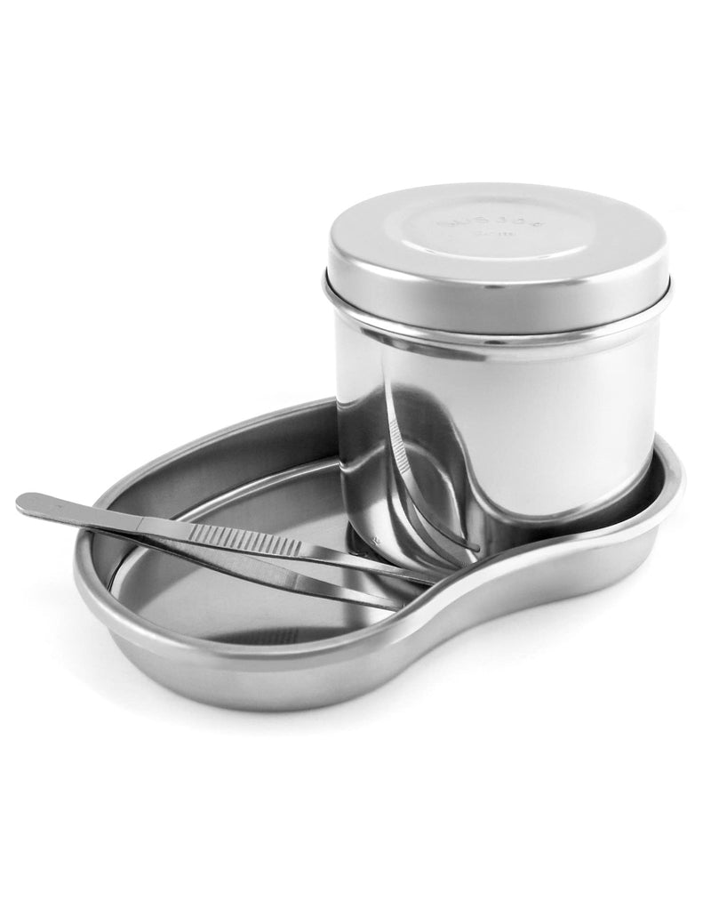 QWORK Instrument Tray Set with Tool Jar and Tweezer, Stainless Steel Utility Tray