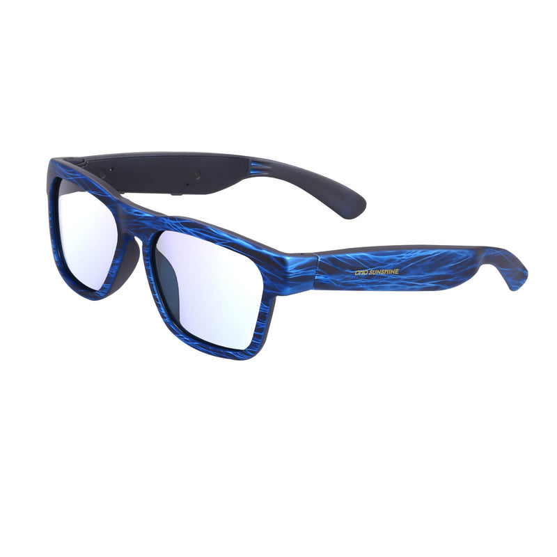 OhO Smart Glasses,Polarized Sunglasses with Bluetooth Speaker,Athletic/Outdoor UV Protection and Voice Control,Unisex(Transitional Blue Light Lens) Stripe Blue-blue Light Blocking Transitional Lens