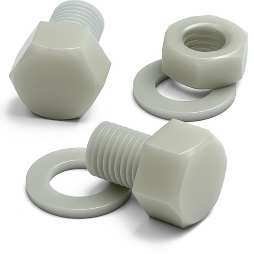 10x Natural Glass Filled Nylon Hex Head Screws M16 x 20mm, Nuts & Washers