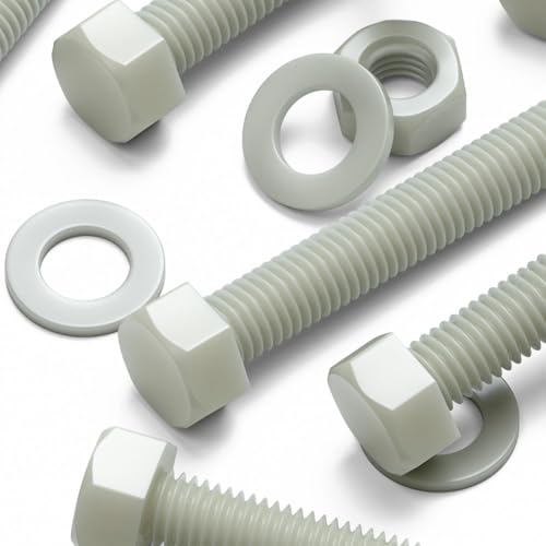 10x Natural Glass Filled Nylon Hex Head Screws M10 x 60mm, Nuts & Washers