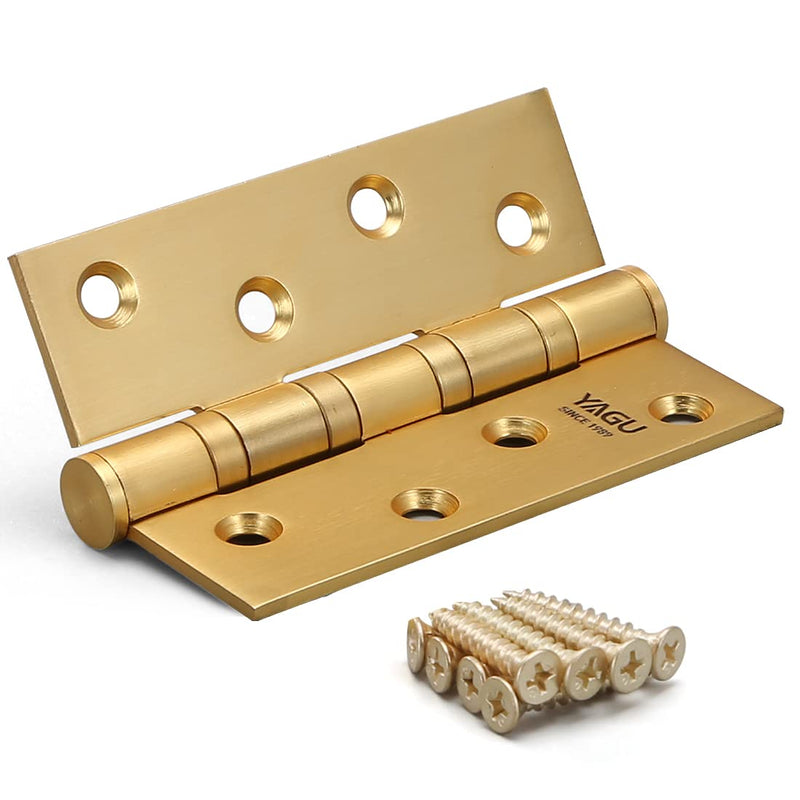 YAGU 3 Pack 4'' Door Hinges Brushed Gold 4 x 3 Inch - Square Corners Stainless Steel Heavy Duty Ball Bearing Hinges for Interior Doors Hardware