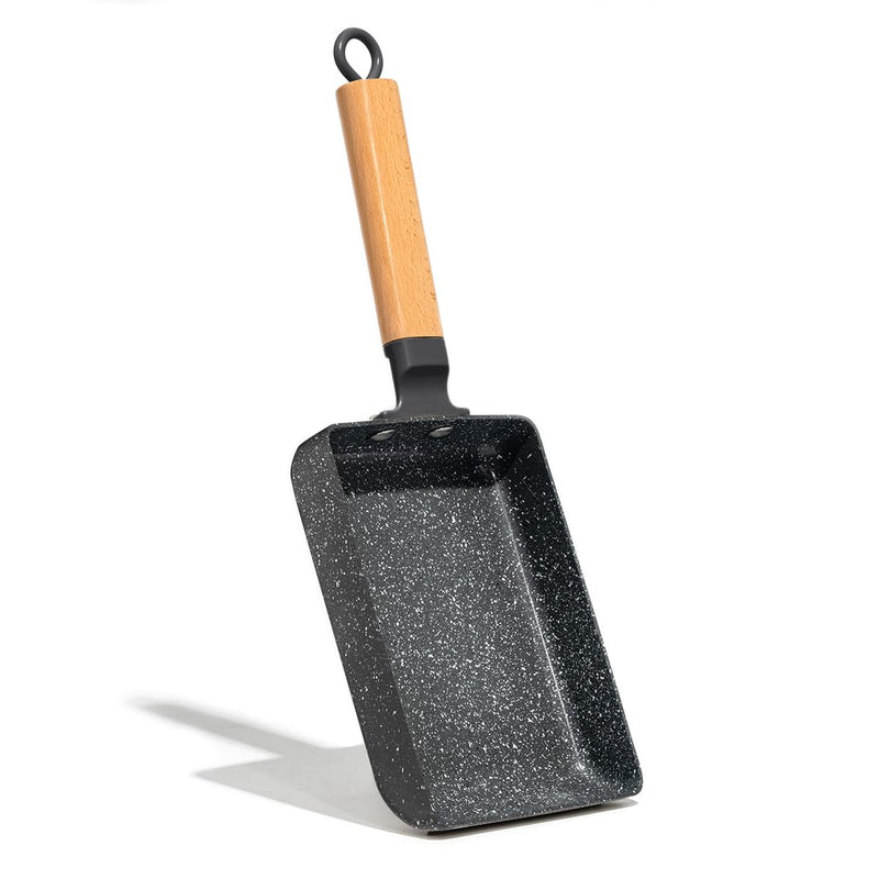 Ceramic Coating Square Japanese Tamagoyaki Omelette Small Skillet, Non-stick Rectangle Egg Roll Pan with Wood Handle (Dark Grey) Dark Gray