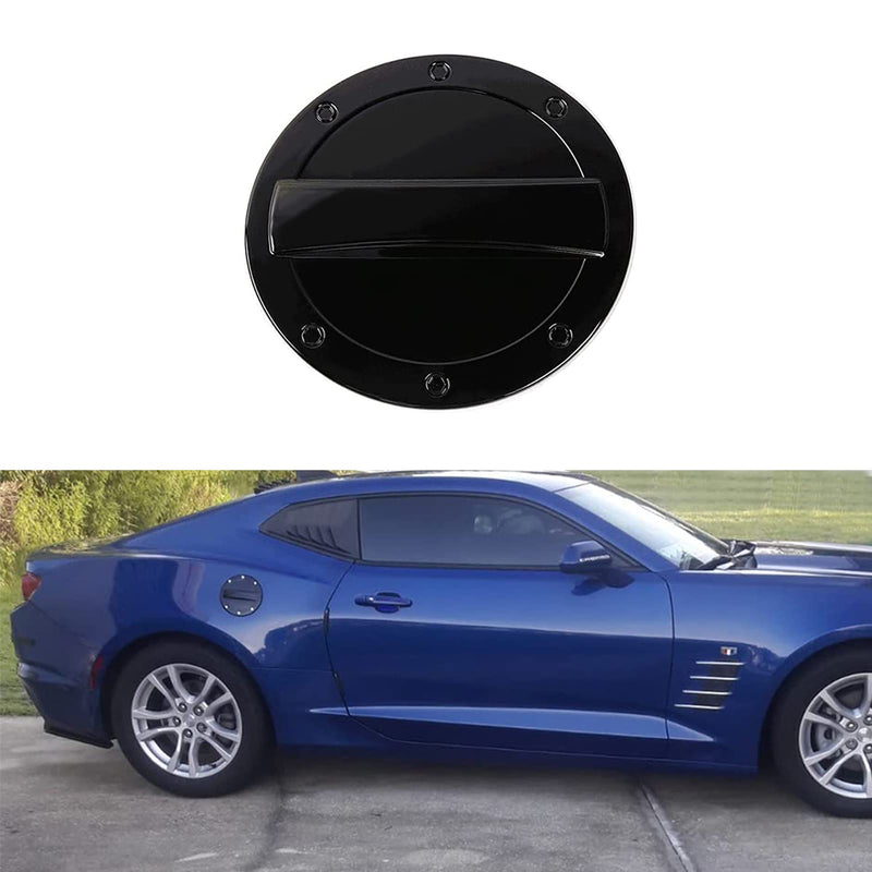 MICROCK Gas Tank Cap Fuel Filler Door Cover for Chevrolet Camaro 2016 2017 2018 2019 2020 2021 2022 2023 2024, Glossy Black