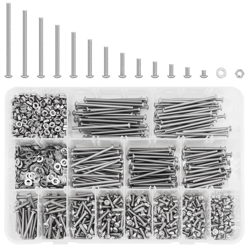 1560PCS M3 Bolts and Nuts Assortment, GTERNITY Metric M3x50/45/40/35/30/25/20/16/12/10/8/6/4 mm Cap Screws Assorted M3 Hex Socket Head Screws Nuts Washers Kit, 304 Stainless Steel M3 1560 B