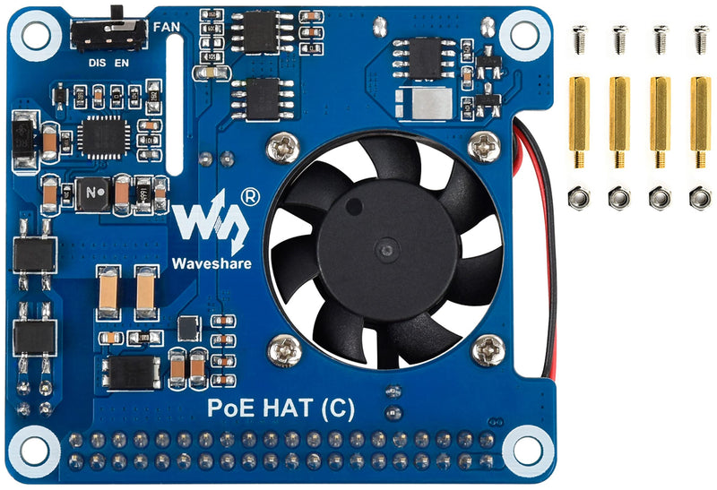 Power Over Ethernet (C) for Raspberry Pi 4B/3B+, POE HAT Board with Cooling Fan,Support IEEE 802.3af/at-Compliant Network,5V USB-A & 12V Header Outputs to Use More Peripherals C Version with High Power