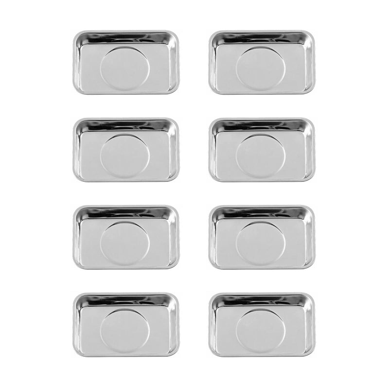 8 Pieces Rectangle Magnetic Trays Set Stainless Steel Magnet Tool Tray Parts Holder for Screws, Sockets, Bolts, Pins, Mechanic's and Automotive 8 Pieces Set (3.7" x 2.5")
